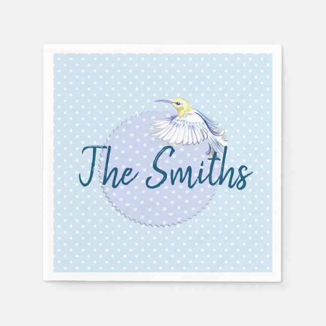 Servilleta De Papel Parche Hummingbird sobre puntos de polka (Anverso)