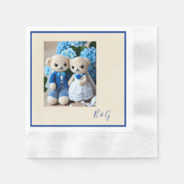 Servilleta De Papel pareja boda de crochet blanco azul