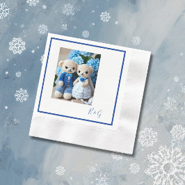 Servilleta De Papel pareja boda de crochet blanco azul