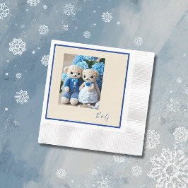 Servilleta De Papel pareja boda de crochet blanco azul