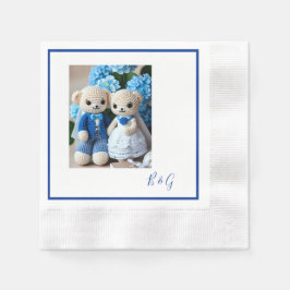 Servilleta De Papel pareja boda de crochet blanco azul