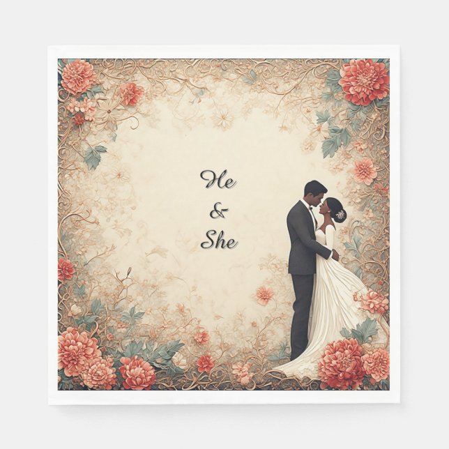 Servilleta De Papel Pareja de Boda Romántica Mesa Botánica Nupcial (Anverso)