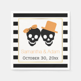 Servilleta De Papel Pareja de cráneos y rayas boda de Halloween