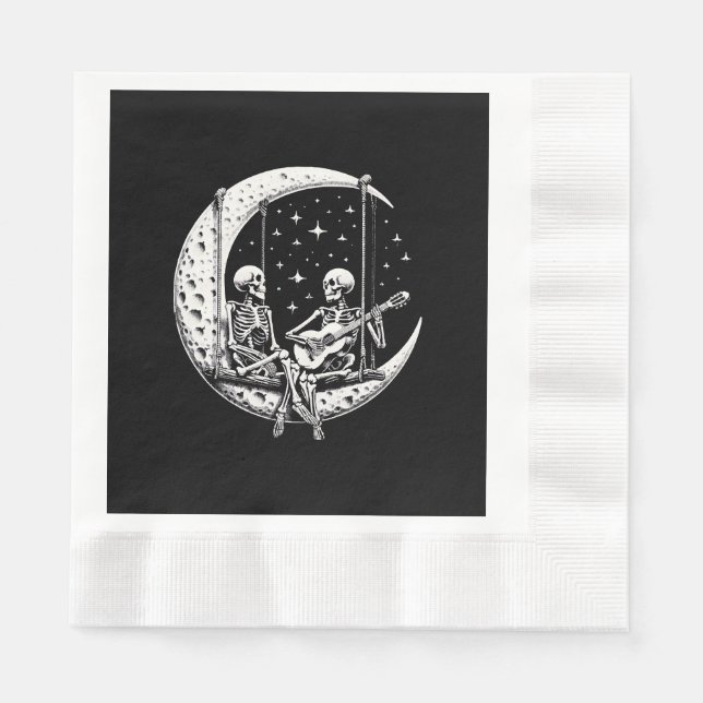 Servilleta De Papel Pareja de esqueletos guitarra lunar (Anverso)