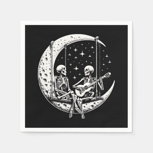 Servilleta De Papel Pareja de esqueletos guitarra lunar (Anverso)