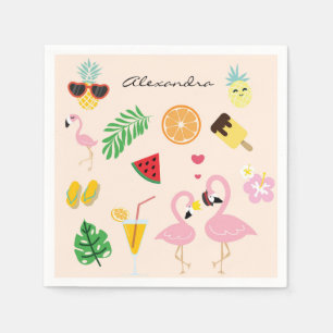 Servilleta De Papel Pareja de flamencos rosados con verano tropical