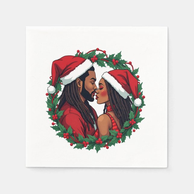 Servilleta De Papel Pareja de navidades - Amor negro (Anverso)