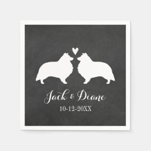Servilleta De Papel Pareja de novios Shelties con texto personalizado