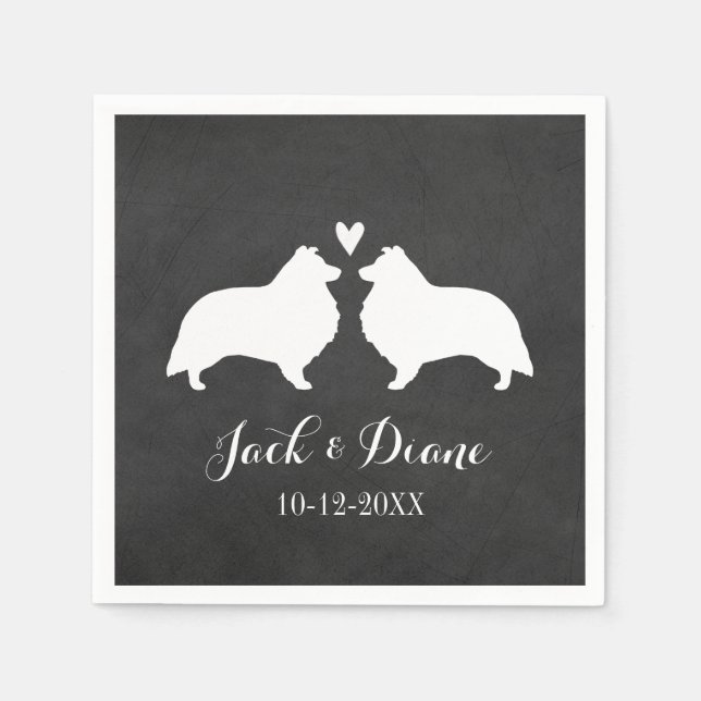 Servilleta De Papel Pareja de novios Shelties con texto personalizado (Anverso)