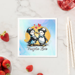 Servilleta De Papel Pareja de Pingüinos Encantadores