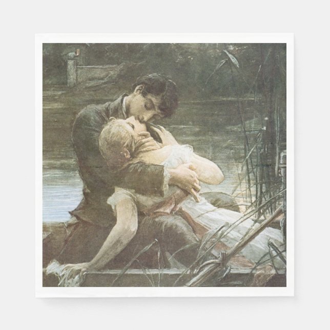 Servilleta De Papel Pareja joven enamorada (Fiesta de bodas) (Beso) (Anverso)