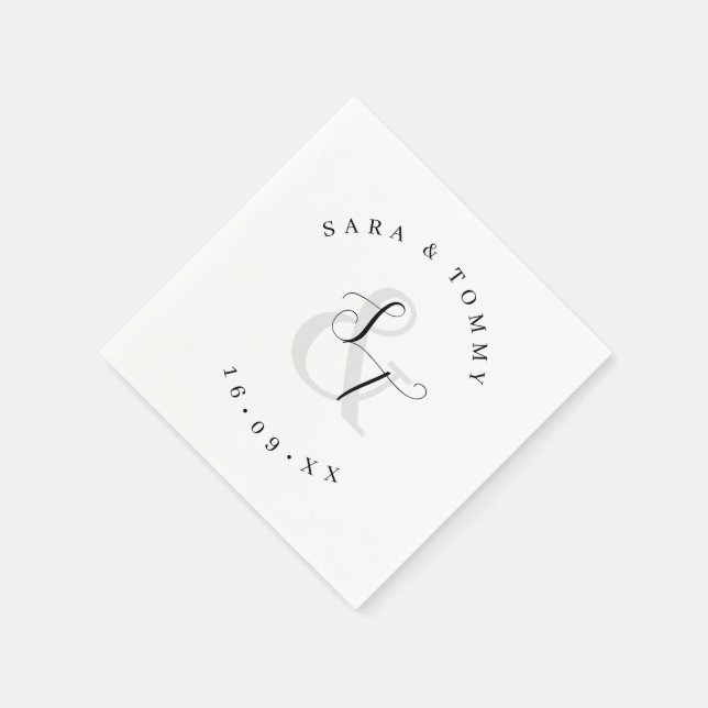 Servilleta De Papel Pareja Monogramada Nombre Boda Elegante (Borde)