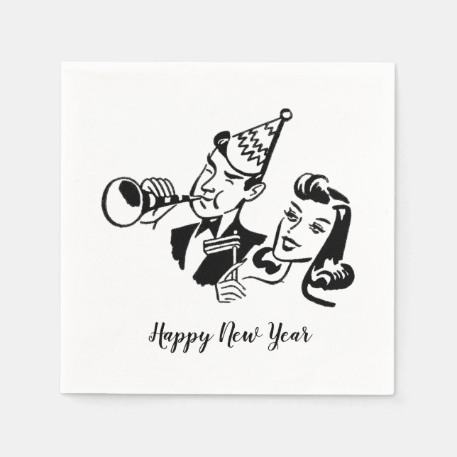 Servilleta De Papel Pareja Retro Happy New Year Paper Napkin (Anverso)