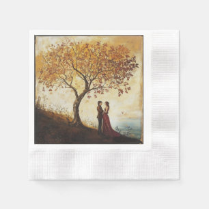 Servilleta De Papel Pareja Romántica de Otoño Bajo el Arte del Árbol