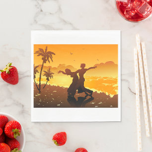Servilleta De Papel Pareja Tropical Bailando en la Playa del Atardecer