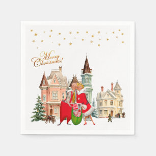 Servilleta De Papel Pareja Vintage Navidades Felices 1950