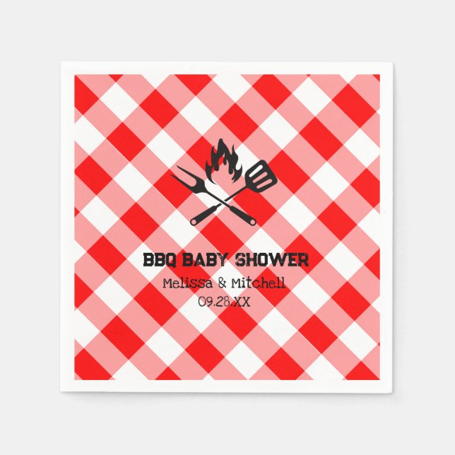 Servilleta De Papel Parejas BBBQ baby ducha rojo plaid gingham (Anverso)