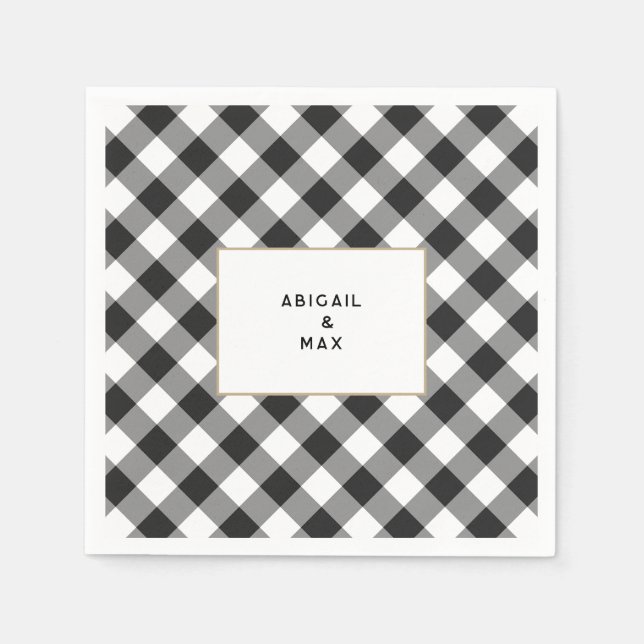 Servilleta De Papel Parejas Black Gingham Couples Ducha Cocktail (Anverso)