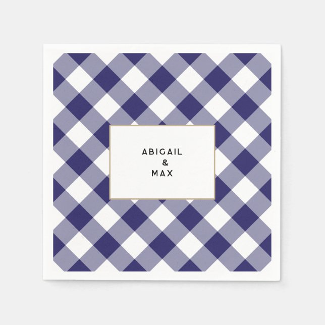 Servilleta De Papel Parejas Blue Gingham Couples Ducha Cocktail (Anverso)