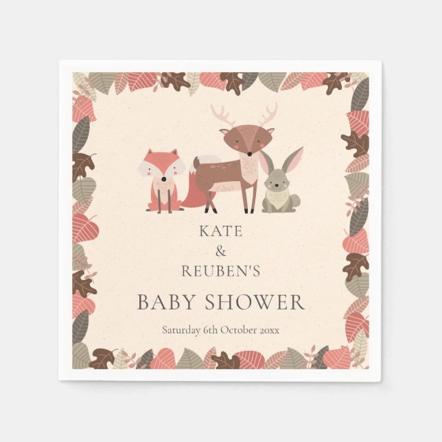 Servilleta De Papel Parejas de animales de Woodland Baby Shower Sprink (Anverso)