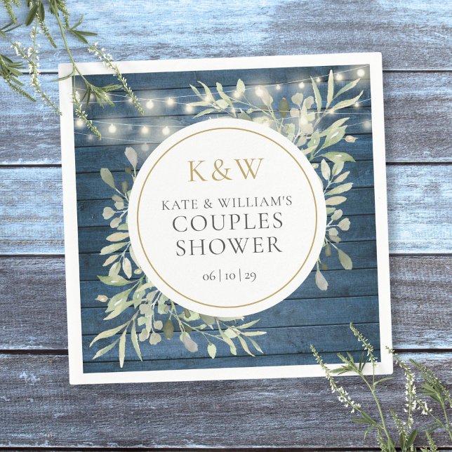 Servilleta De Papel Parejas rusticas monograma de vegetación Ducha de  (Rustic Monogram Greenery Couples Wedding Shower Napkins)