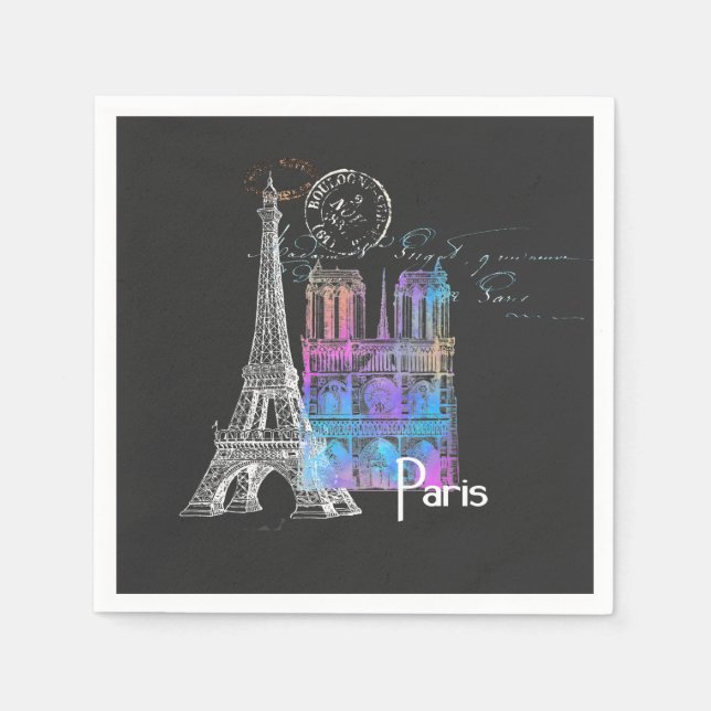 Servilleta De Papel Paris Eiffel Notre Dame Rainbow French Napkin (Anverso)