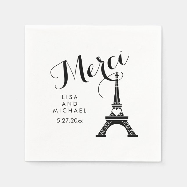 Servilleta De Papel Paris Eiffel Tower Boda Black and White MGracias (Anverso)