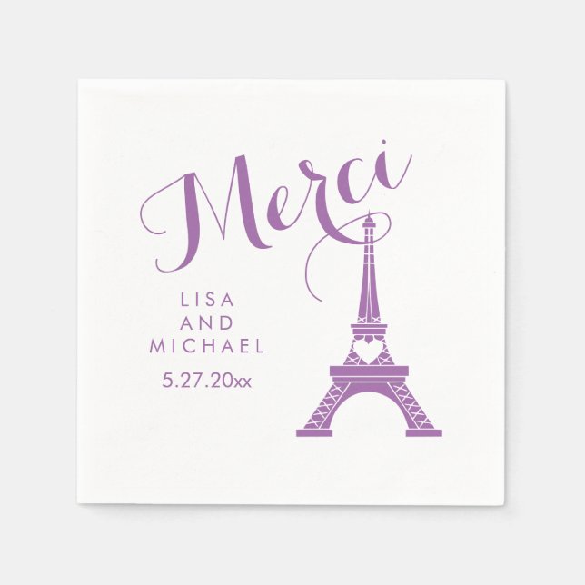 Servilleta De Papel Paris Eiffel Tower Boda Purple MGracias (Anverso)