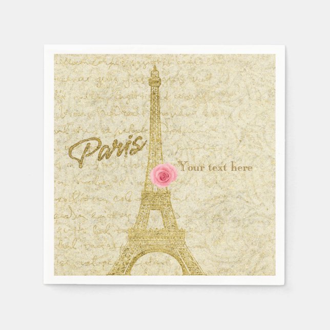 Servilleta De Papel Paris Eiffel Tower Gold & Pink Elegant Napkins (Anverso)