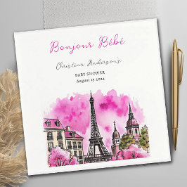 Servilleta De Papel París Francés Bonjour Bebe Black Baby Shower rosa