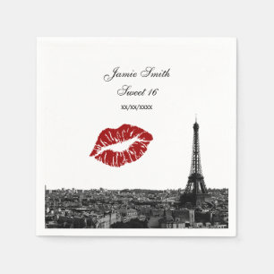 Servilleta De Papel Paris Francia Silueta Besos #1 BW Dulces 16