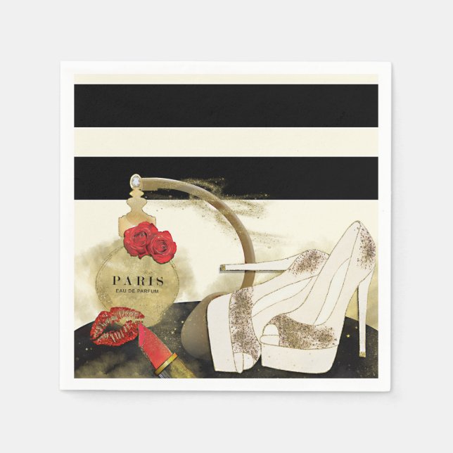 Servilleta De Papel París Perfume Rosas Heels & Lipstick (Anverso)
