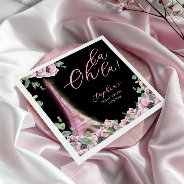 Servilleta De Papel Parisian Black Pink Floral Paper Napkin (Subido por el creador)
