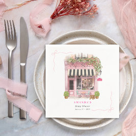 Servilleta De Papel Parisian Cafe Bonjour Bebe Pink Bow Baby Shower