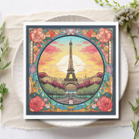 Parisino Sunset Eiffel Tower Paris Floral Francesa
