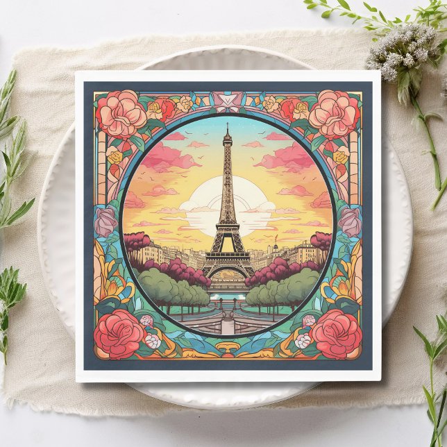 Servilleta De Papel Parisino Sunset Eiffel Tower Paris Floral Francesa (Subido por el creador)