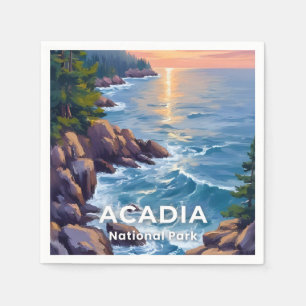Servilleta De Papel Parque Nacional Acadia   Maine Pintura Arte de Via