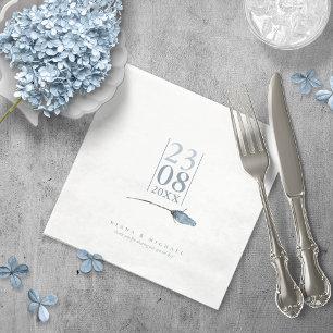 Servilleta De Papel Parques florales Boda Fecha blanco/azul ID889