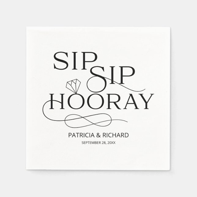Servilleta De Papel Partido Compromiso De Hooray De Sip En Blanco Y Ne (Anverso)