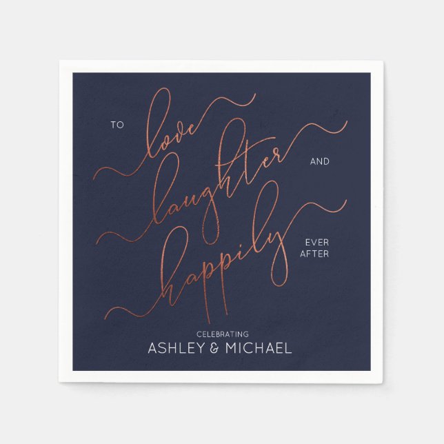 Servilleta De Papel Partido de Compromiso del Cobre Azul feliz nunca d (Anverso)