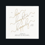 Servilleta De Papel Partido de Compromiso Feliz Nunca Después Del Comp<br><div class="desc">Celebrando tu brillante compromiso con estas hermosas servilletas de papel de caligrafía de color blanco, negro y falso dorado "To Love, Laughter and Happy Ever After". Fácilmente personalizado, estas servilletas forman parte de un conjunto de correspondencias, así que asegúrese de visitar la tienda de nuestro diseñador Zazzle para obtener más...</div>