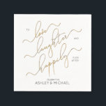 Servilleta De Papel Partido de Compromiso Feliz Nunca Después Del Comp<br><div class="desc">Celebrando tu brillante compromiso con estas hermosas servilletas de papel de caligrafía de color blanco, negro y falso dorado "To Love, Laughter and Happy Ever After". Fácilmente personalizado, estas servilletas forman parte de un conjunto de correspondencias, así que asegúrese de visitar la tienda de nuestro diseñador Zazzle para obtener más...</div>