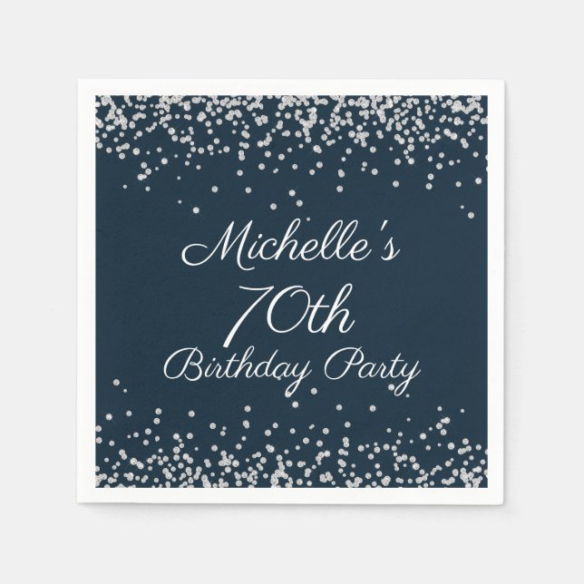 Servilleta De Papel Partido de cumpleaños 70 de Navy Blue Silver Purpu (Anverso)