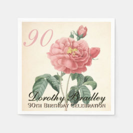 Servilleta De Papel Partido de Cumpleaños 90, Rosa de Vintage Blooming