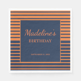 Servilleta De Papel Partido de cumpleaños a rayas de Navy Blue Naranja