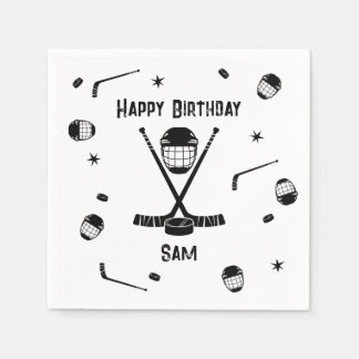 Servilleta De Papel Partido de cumpleaños blanco y negro de hockey sob