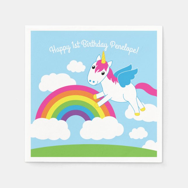 Servilleta De Papel Partido de Cumpleaños de Unicornio (Anverso)