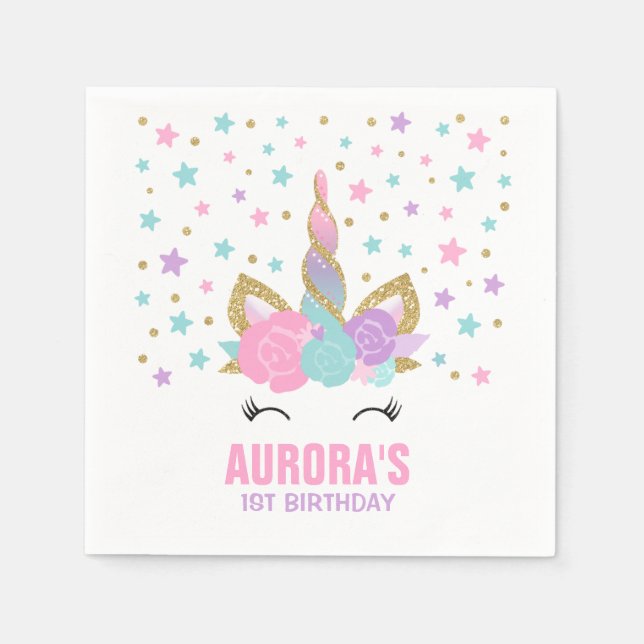 Servilleta De Papel Partido de Cumpleaños de Unicornio Napkin Whimsica (Anverso)