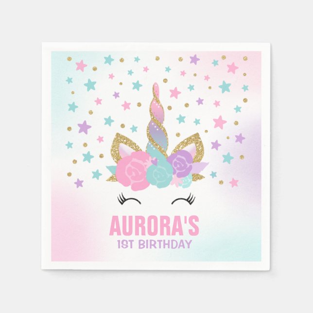 Servilleta De Papel Partido de Cumpleaños de Unicornio Napkin Whimsica (Anverso)