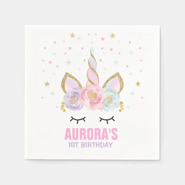Servilleta De Papel Partido de Cumpleaños de Unicornio Napkin Whimsica (Anverso)